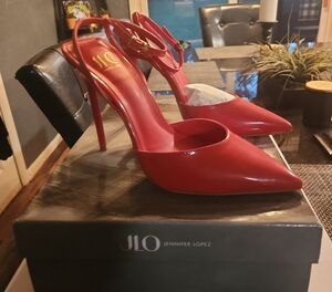 Jennifer Lopez Red Patent Leather Slingback Heels